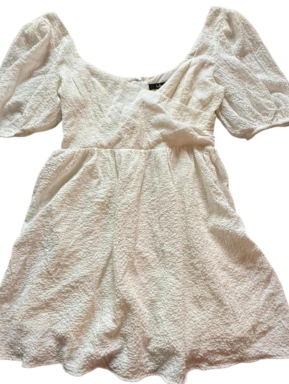 Lulus White Textured Puff Sleeve Mini Dress Women’s Size M